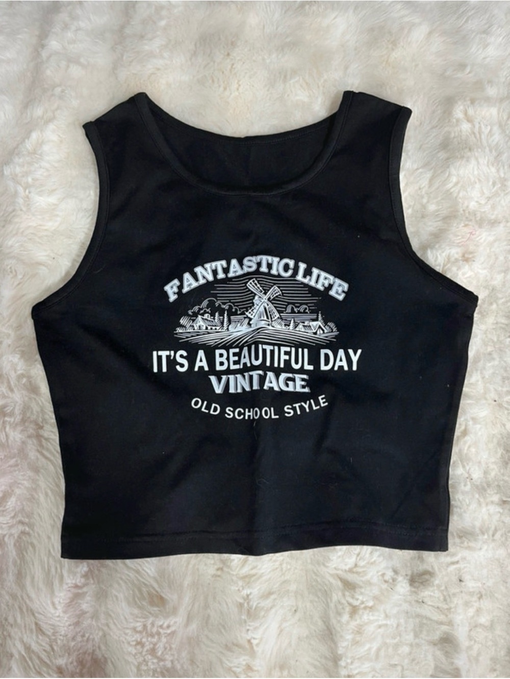Women's small black positive graphic cropped tank top 548